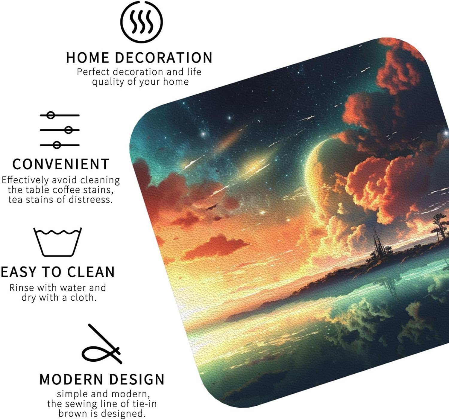 Leather Coasters Set of 4, Anime Sky Drink Coaster Non-Slip Heat Resistant Cup Mat Pad Bar Coasters for Home Office Decor Housewarming Gift image 3