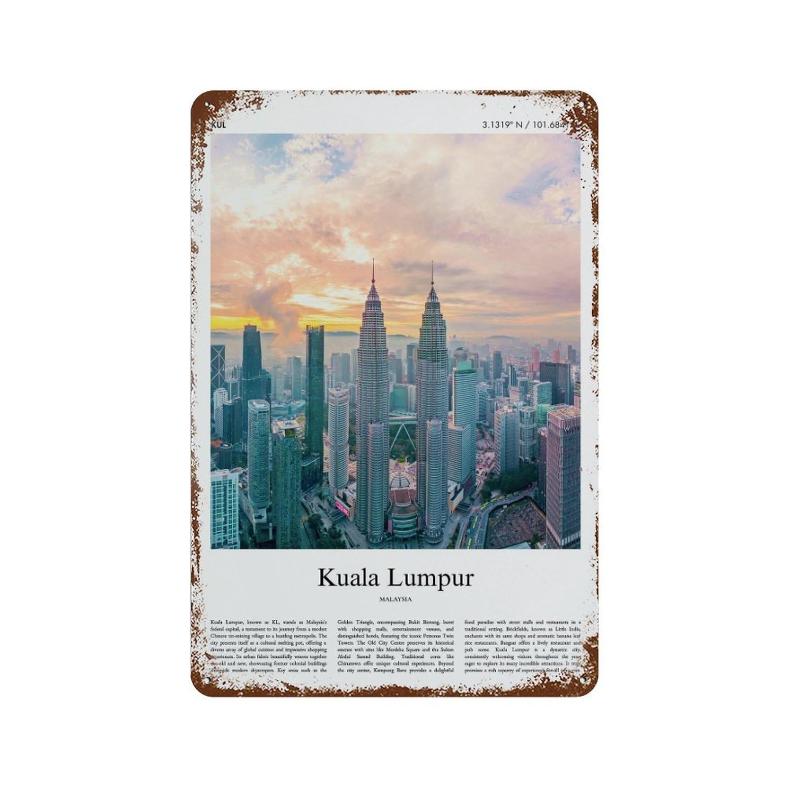 xiaoxiaoshen Kuala Lumpur Malaysia City Scenery Wall Decor Art Metal Tin Poster Modern Home Decor Art Home Bar Shop Decorations Vintage Sign 30x20cm