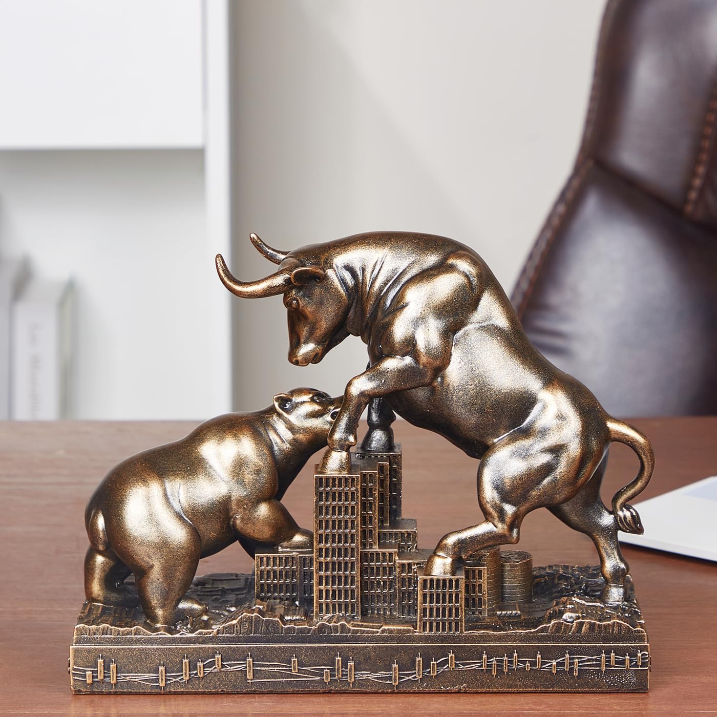 Bull and Bear Statue,Resin Abstract Tabletop Decor, Stock Market Decor,Gifts for Financial Investment Managers Investor.
