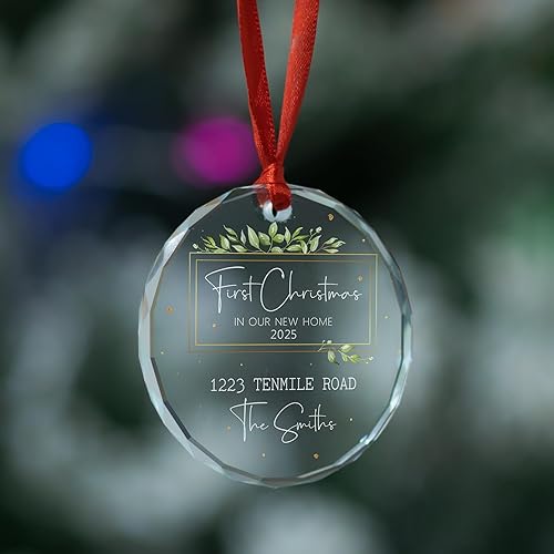 Vista 7 de Alpadil Adorno de cristal personalizado para la primera Navidad en nuestro nuevo hogar, adorno de dirección de casa, regalo de inauguración