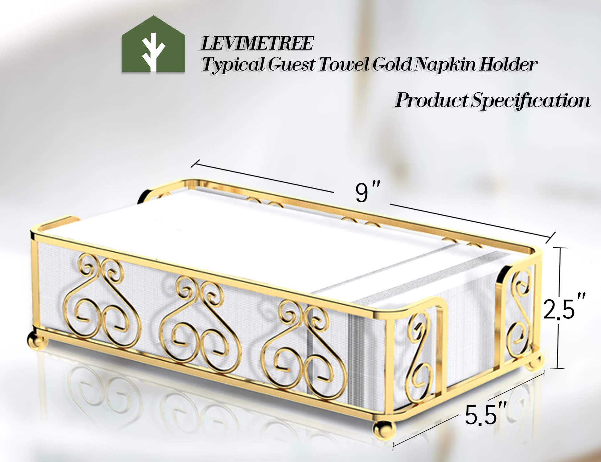 LEVIMETREE Guest Towel Gold Napkin Holder - Paper Hand Towel Storage Tray, Napkin Holder for Table, Bathroom Hand Towel Holder Kitchen Restaurant Hotel Home Décor Bathroom Paper Towels Storage Tray