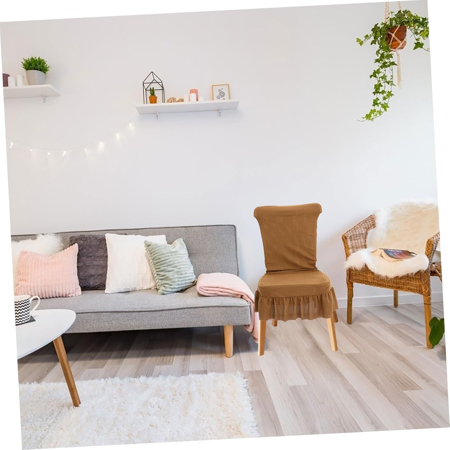 6pcs Plaid Dining Chair Covers Stretch Elastic Skirted Protector for Dining Chairs Wrinkle-Resistant Washable Seat Slipcovers for Home Pets