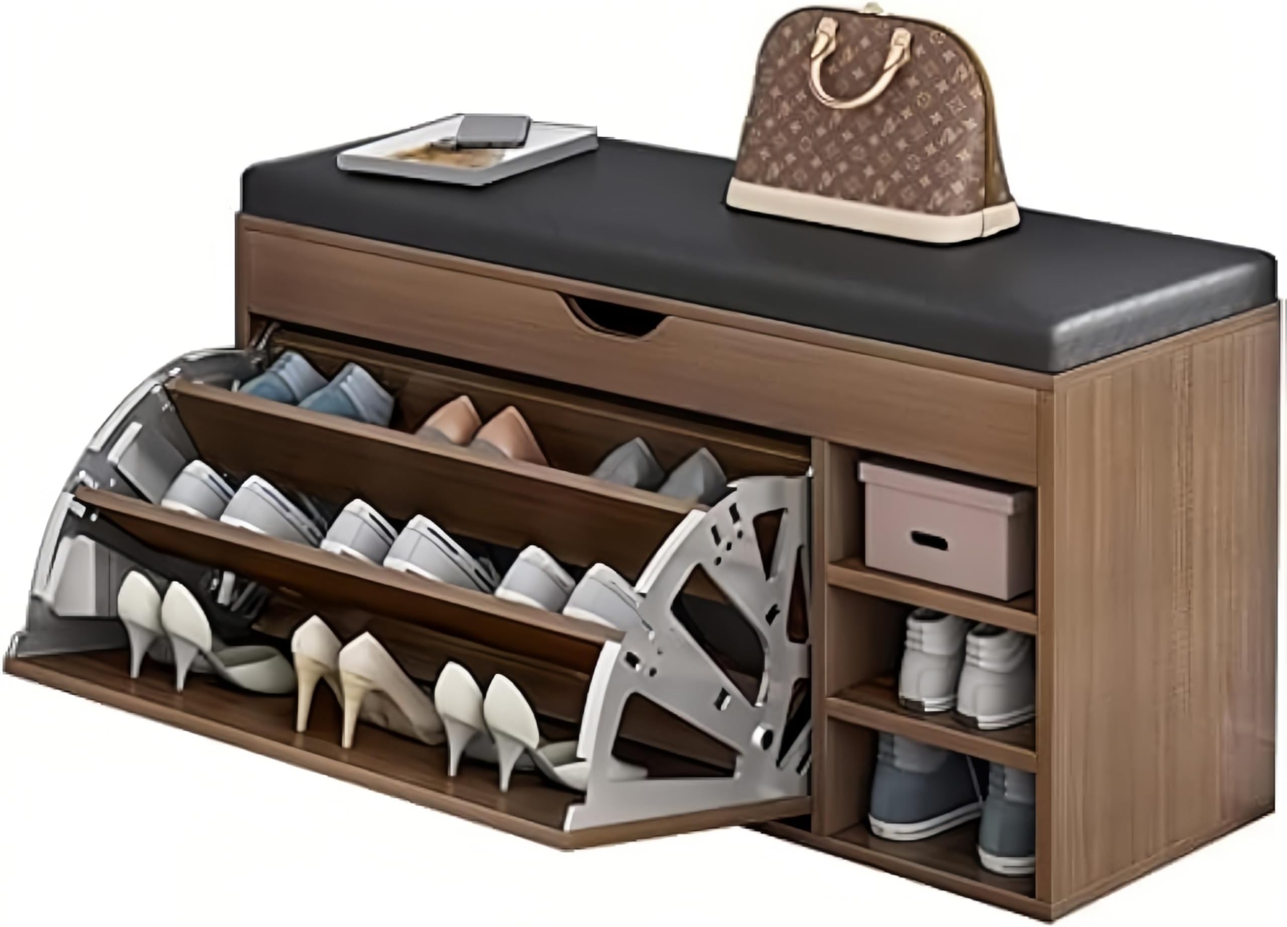 Shoe Storage Bench with Hidden Shoe Cabinet,Leather Entryway Shoe Bench Seat Shoe Organizer Shoe Rack Shoes Cabinet,Modern Entry Decorative Furniture (Black 39.4 * 11.8 * 20inch)