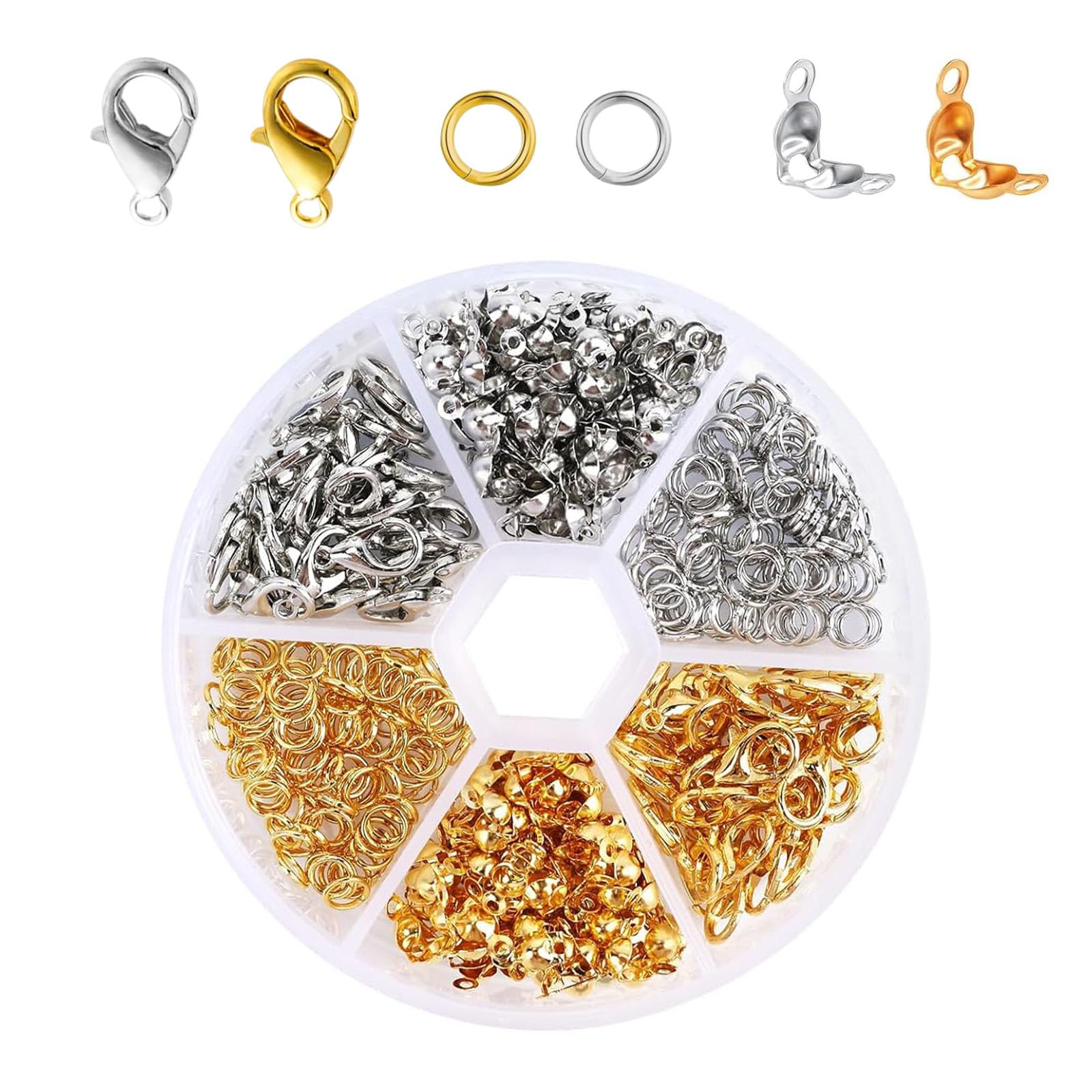 Kit De 340 Pièces Pour Fabrication De Bijoux - Anneaux Saut, Fermoirs Homard, Pointes De Perles (argent Et Or)