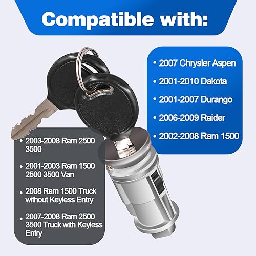 Miniatura 2 de Cilindro de bloqueo del interruptor de encendido 924-709 para Dodge Ram 1500 2500 3500 Durango Dakota/Chrysler Aspen y Mitsu-bishi Raider 2001-2010