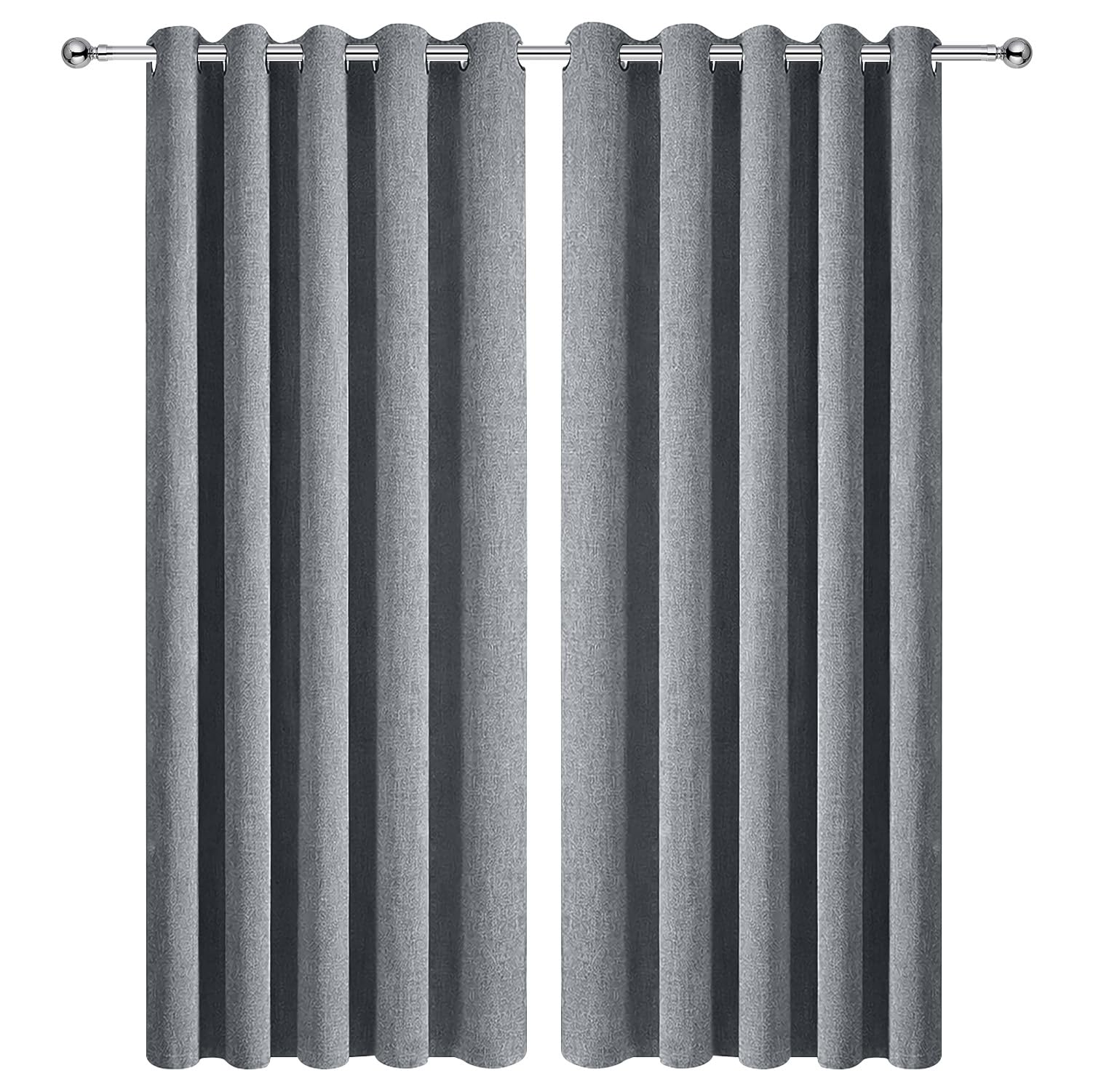 Aspire Homeware Grey 100% Blackout Curtains For Living Room Linen 90X90 Extra Long Curtains Soft Texture Thermal Curtain 2 Panels With Tiebacks