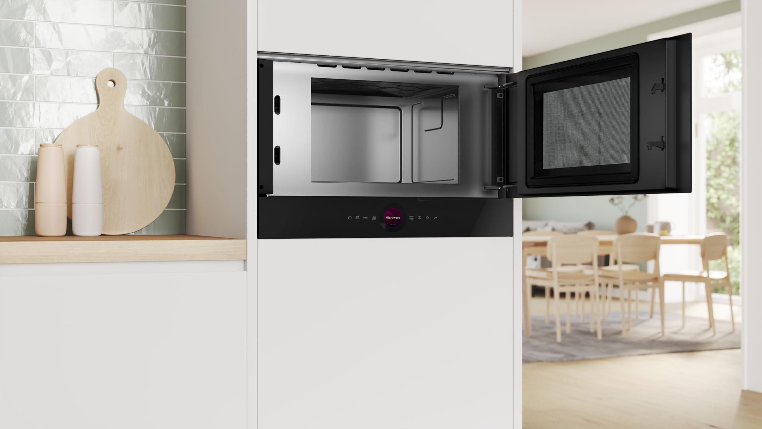 Bosch BFR7221B1, Serie 8, Microonde da incasso, 7 Programmi automatici cottura, Display TFT Touch, Cavità in acciaio Inox, Tecnologia inverter, Nero