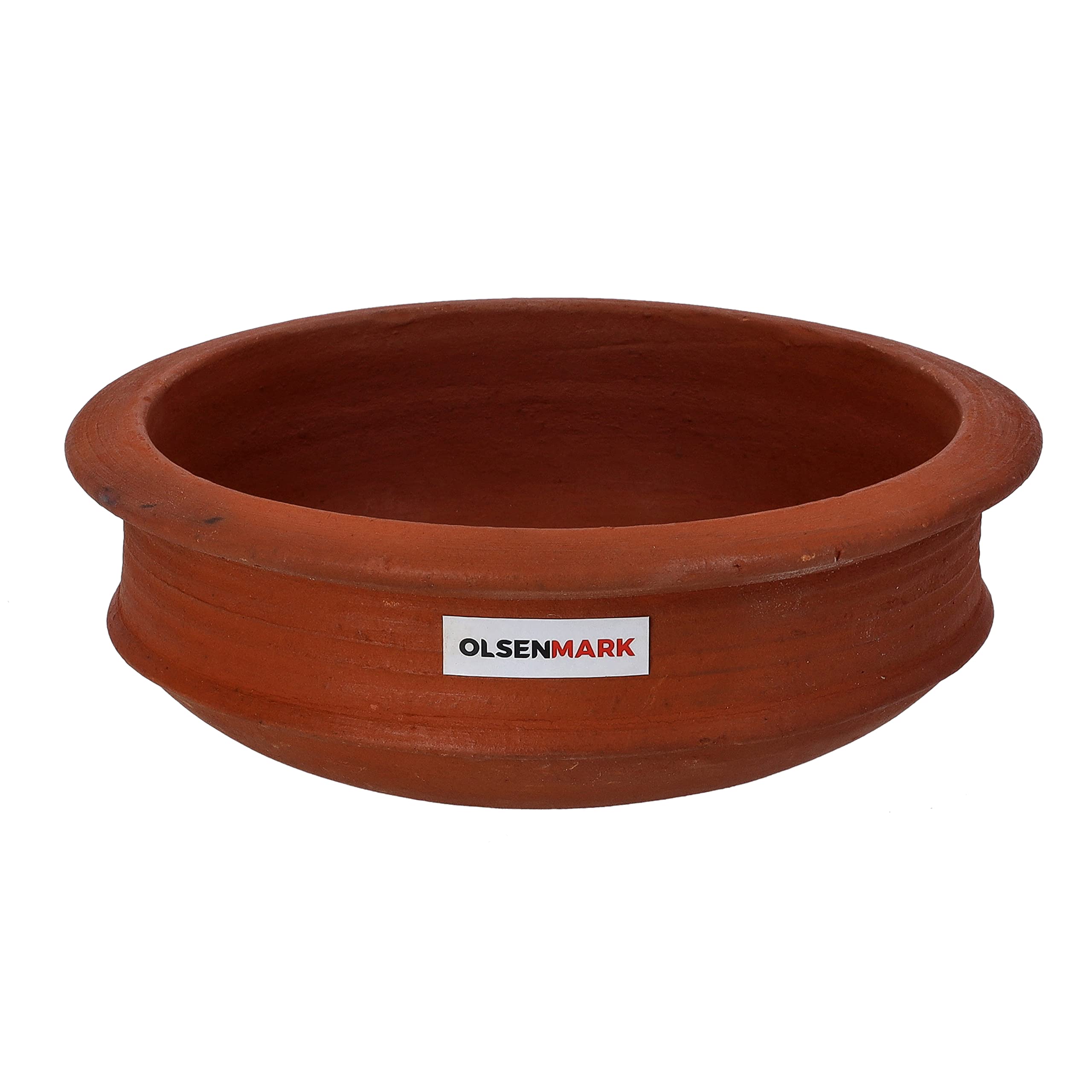 Olsenmark 25Cm Traditional Fish Curry Pot Flat Traditional Design Eco Friendly Material & Easy To Clean Ideal For Cooking Curries, Rice, Kheer & More, Venetian Red, Omcp6004, Clay Pot