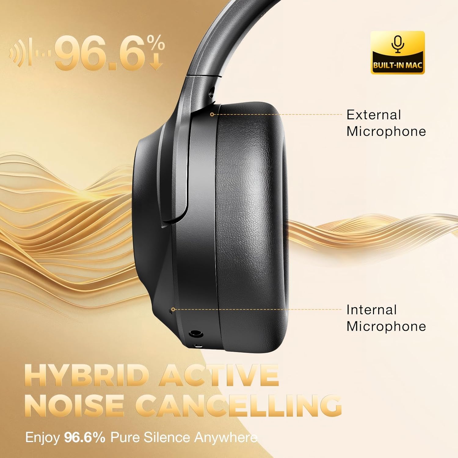 Upgraded Pro‑level Hybrid Active Noise Cancelling Headphones, HD Sound & Big Bass, 2X Softer Comfort, Long ANC Playtime, Wireless Over-Ear Bluetooth Headphones Perfect for Home Office|Travel|Pair - Image 3