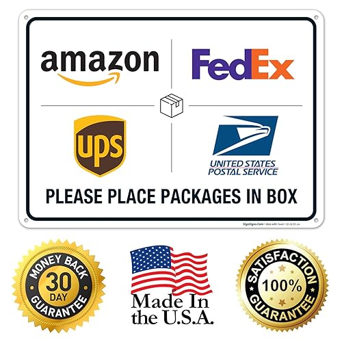 Vista 191 de Cartel de entrega del paquete, letrero de instrucciones de entrega, 10 x 7 pulgadas, aluminio 040 libre de óxido, resistente a la decoloración