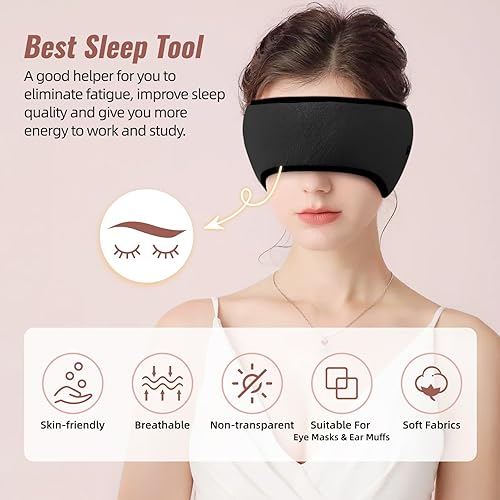 Miniatura 2 de Máscara para dormir, antifaz para dormir con la cabeza, ajustable, orejeras para dormir, calentadores de oídos para hombres y mujeres, 2 en 1