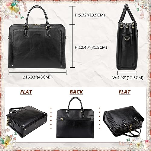 Miniatura 6 de Banuce Maletín de cuero italiano de granos completos genuinos para mujeres, bolsa de trabajo para computadora portátil de 15.6 pulgadas, color negro
