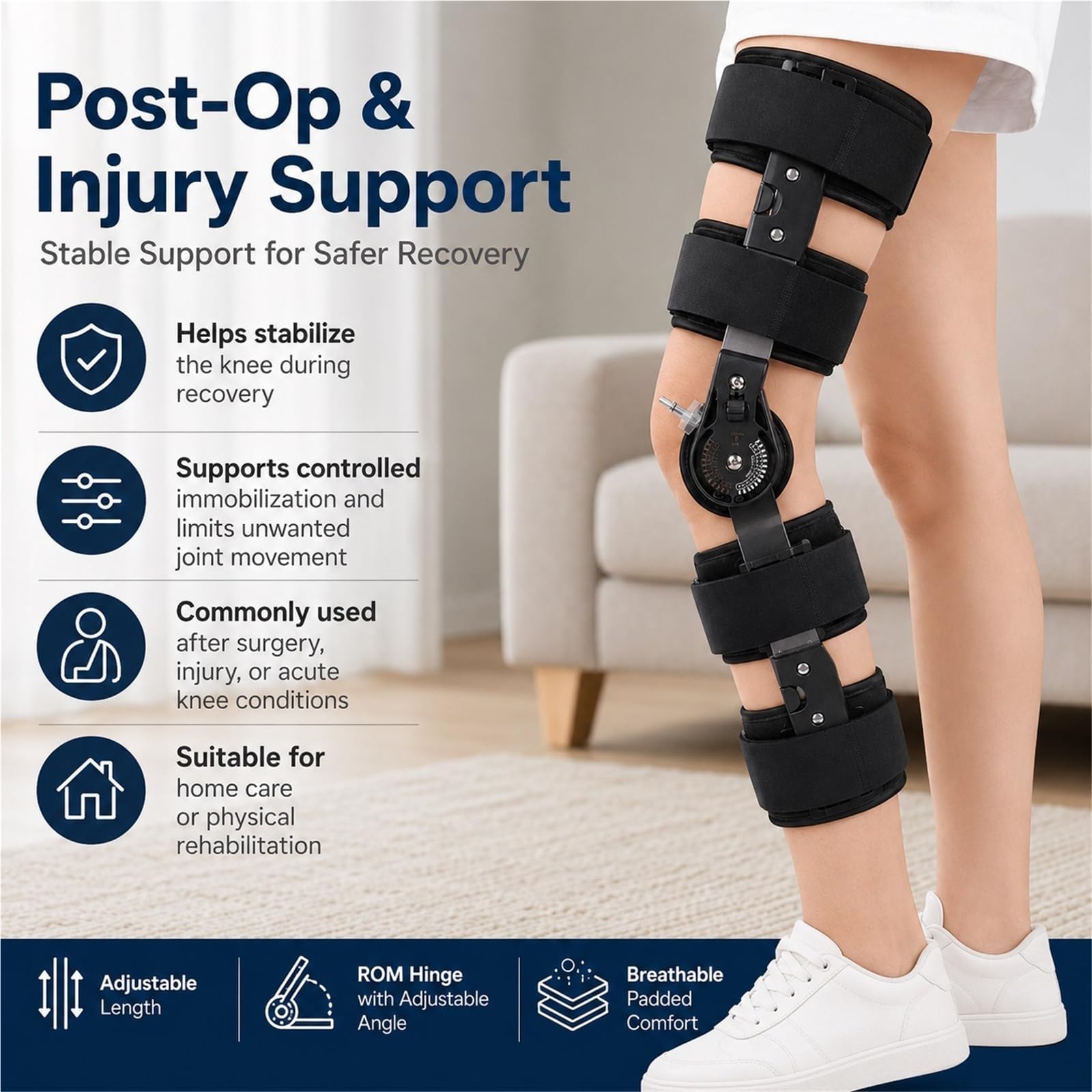 Ginocchiera Ortopedica ROM con Cerniera Regolabile per Recupero Legamenti ACL MCL PCL Post-Operatorio Tutore Ginocchio Stabilizzatore per Uomini e Donne