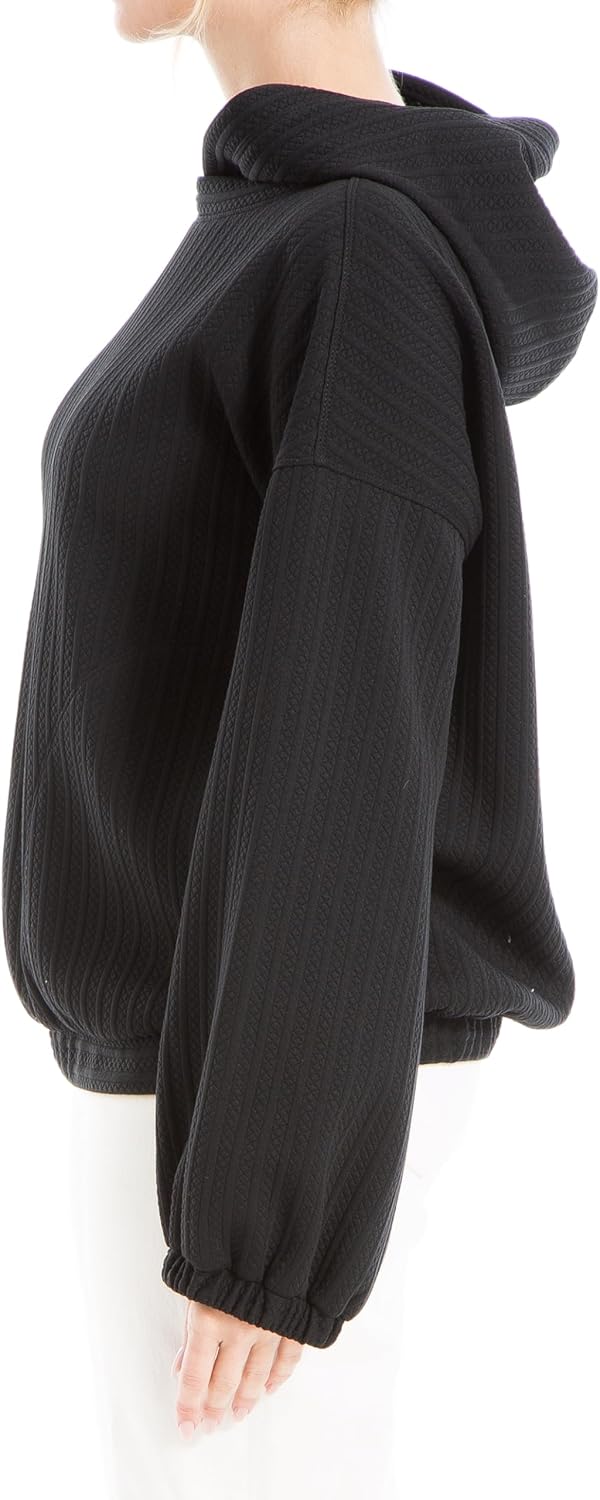 Max Studio Women's Textured Hooded Pullover, Black, X-Large - Image 4