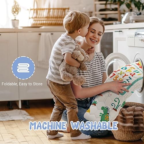 Miniatura 24 de Tapete de juego bohemio para bebé de 71 x 59 pulgadas, tapete grueso de una pieza para gatear, tapete antideslizante acolchado para bebé, tapete