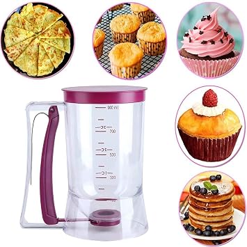 4 Cup Pancake Cupcake Batter Dispense, 900mL Pancake Dispenser For Batter With Measuring Label Squeeze Handle Bracket and Silicone food brush for Cupcakes Crepes, Cake or Any Baked Goods