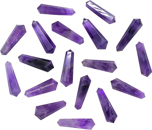 Puntos de cristal de amatista, cristales curativos y piedras a granel, paquete de 3 puntas curativas de doble terminación, cristales a granel para