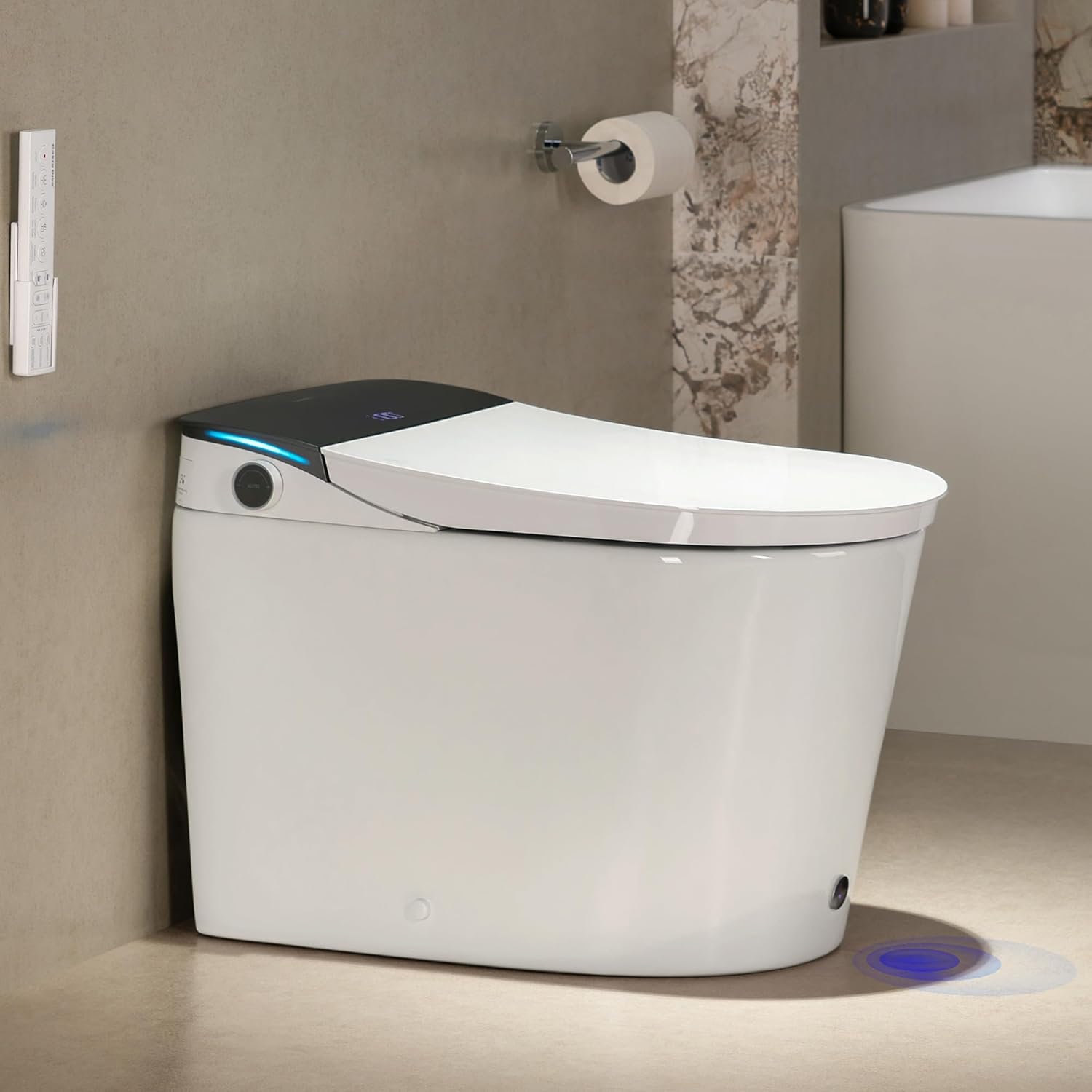 CANEST Smart Toilet with Bidet, Full-Area Seat Sensor, Foam Dispenser, Auto Temperature Control Heated Seat, Auto Open/Close, 1000g MaP Flushing, Foot Sensor, Deodorization, Remote Control (FC-002SE) FC-002SE Built in Tank&Pump-Assisted