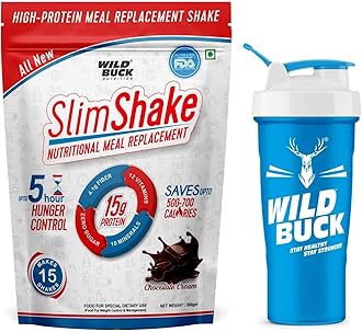 SlimShake Meal Replacement Shake, High Protein Weight Loss & Lean Meal Shake, Low Carb Protein Blend, Rich in 12 Vitamins & 10 Minerals, Weight Control & Management Protein Shake 15g Protein, 4.1g Dietary Fiber & Digestive Enzymes | Fat Burning Meal Replacement Shake for Men and Women [Chocolate Cream, 500g] Free Shaker