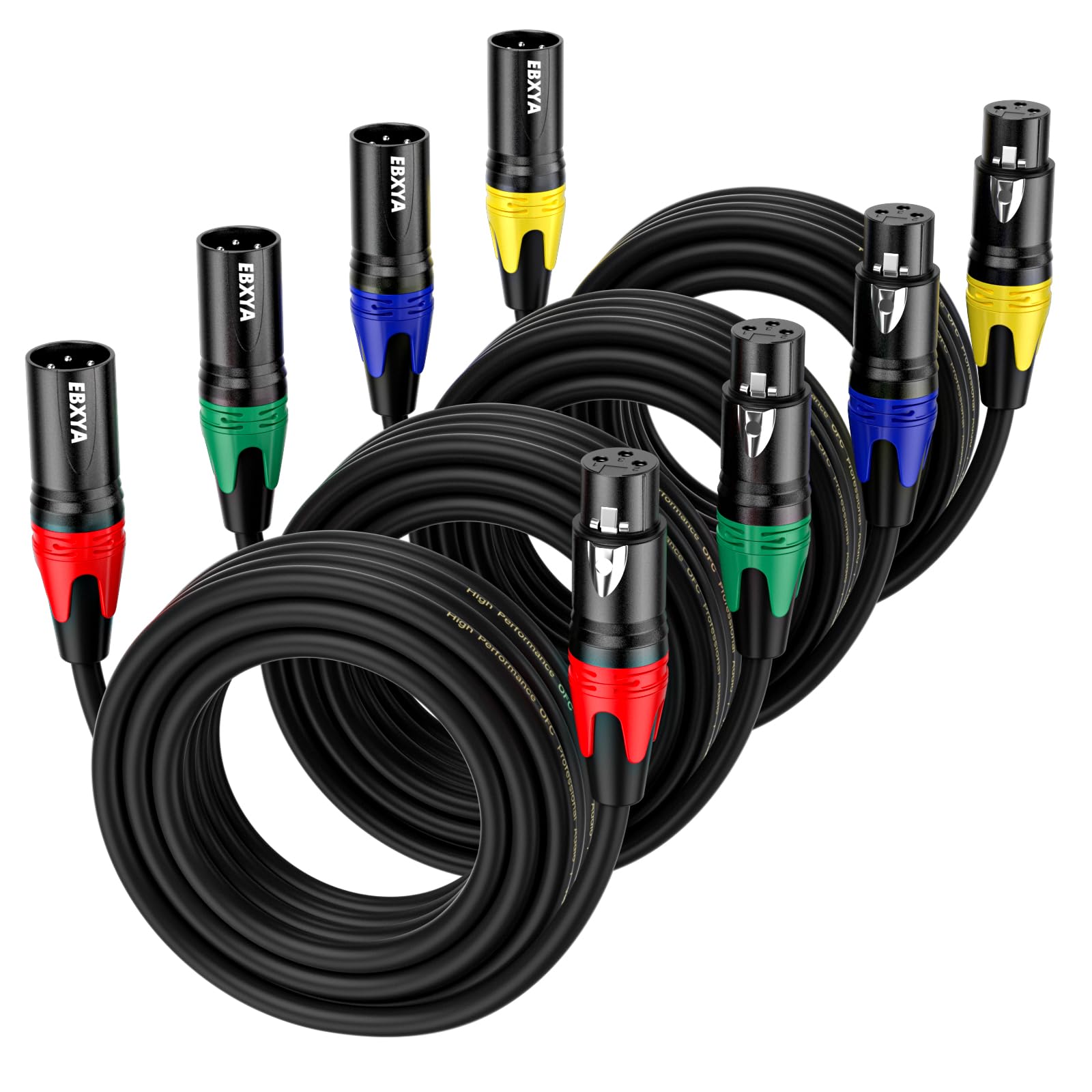 EBXYA XLR Cables, 15 Feet 4-Pack XLR Male to Female Microphone Cable, 3-Pin Balanced XLR Speaker Cable, Multi-Colored Mic Cord for Mic Mixer, Speaker