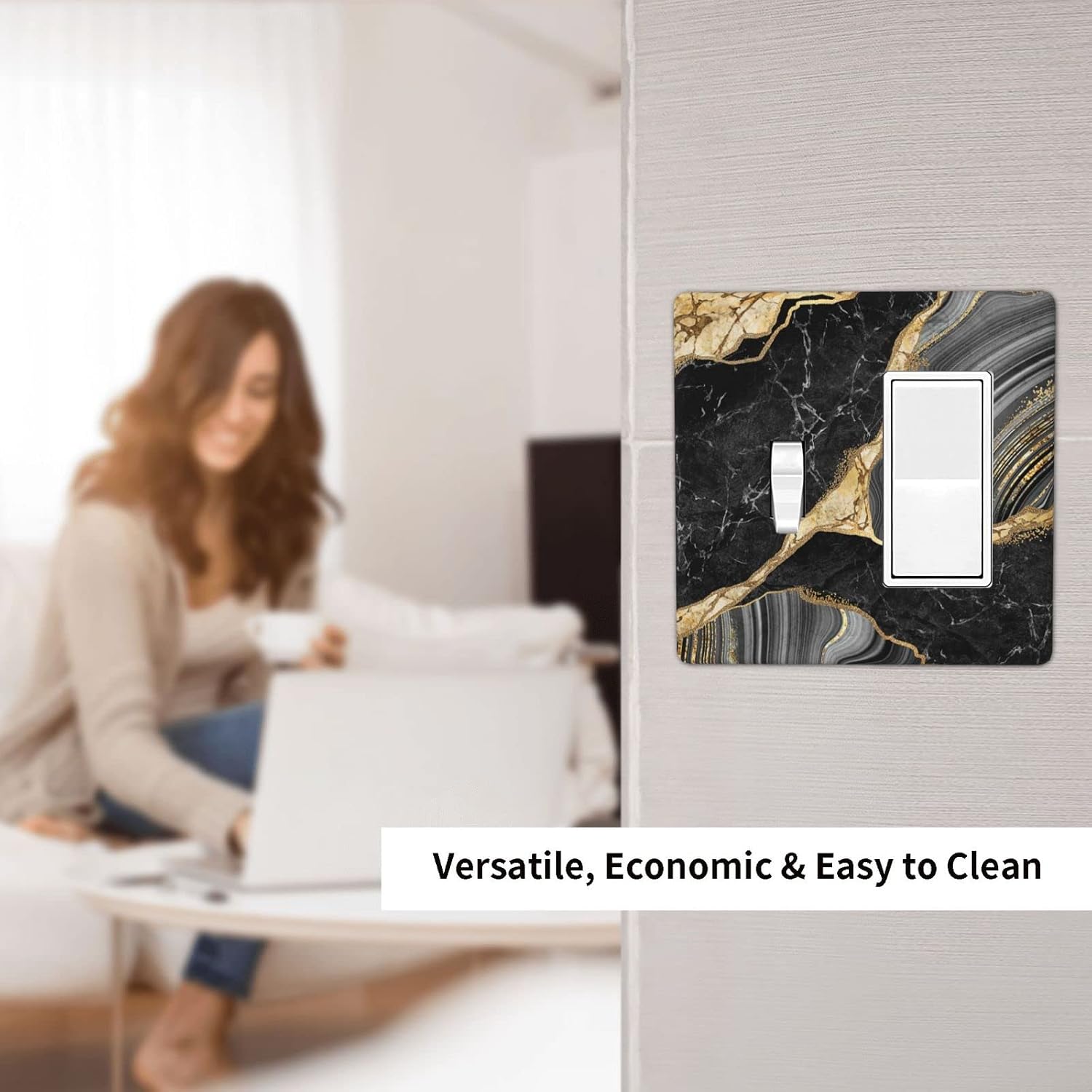 Black Gold Marble 1 Toggle 1 Rocker Light Switch Plate Cover Decor Wall Plate Cover For Home Bedroom Kitchen Decorative 4.5 * 4.5 Inches Standard Size