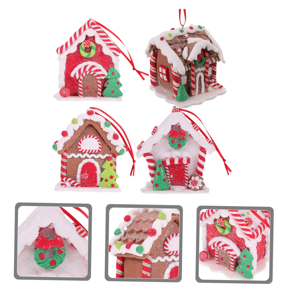 ABOOFAN 4piezas Adornos de Casa de Jengibre Colgantes para Árbol de Navidad Decoración de Escritorio para Fiestas Navideñas de Materiales para Decorar Escenas Navideñas