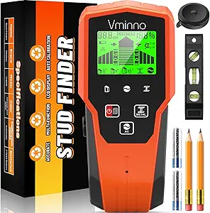Vminno Stud Finder Wall Scanner Set,5 in 1 High Accuracy Tool with LCD Display and Audible Indicator - Center Edge Detector Beam Finders for Wood,AC Wire,Metal Studs,Joists,Pipes,Orange (TH600)
