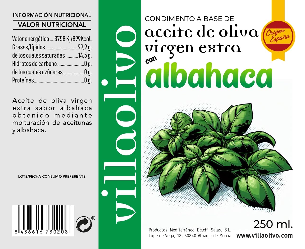 Villaolivo - Condimento A Base De Aceite De Oliva Virgen Extra Con Albahaca 250ml (15)