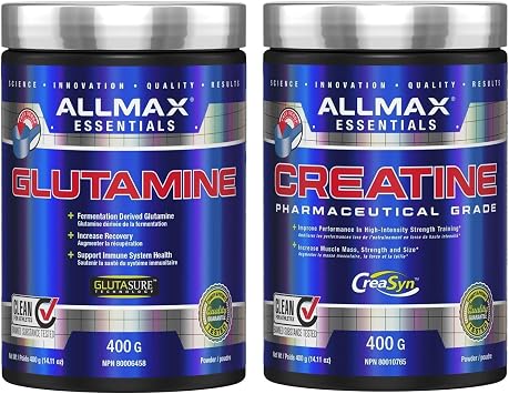 ALLMAX Creatine Monohydrate + L-Glutamine Powder Stack, 400 g Each