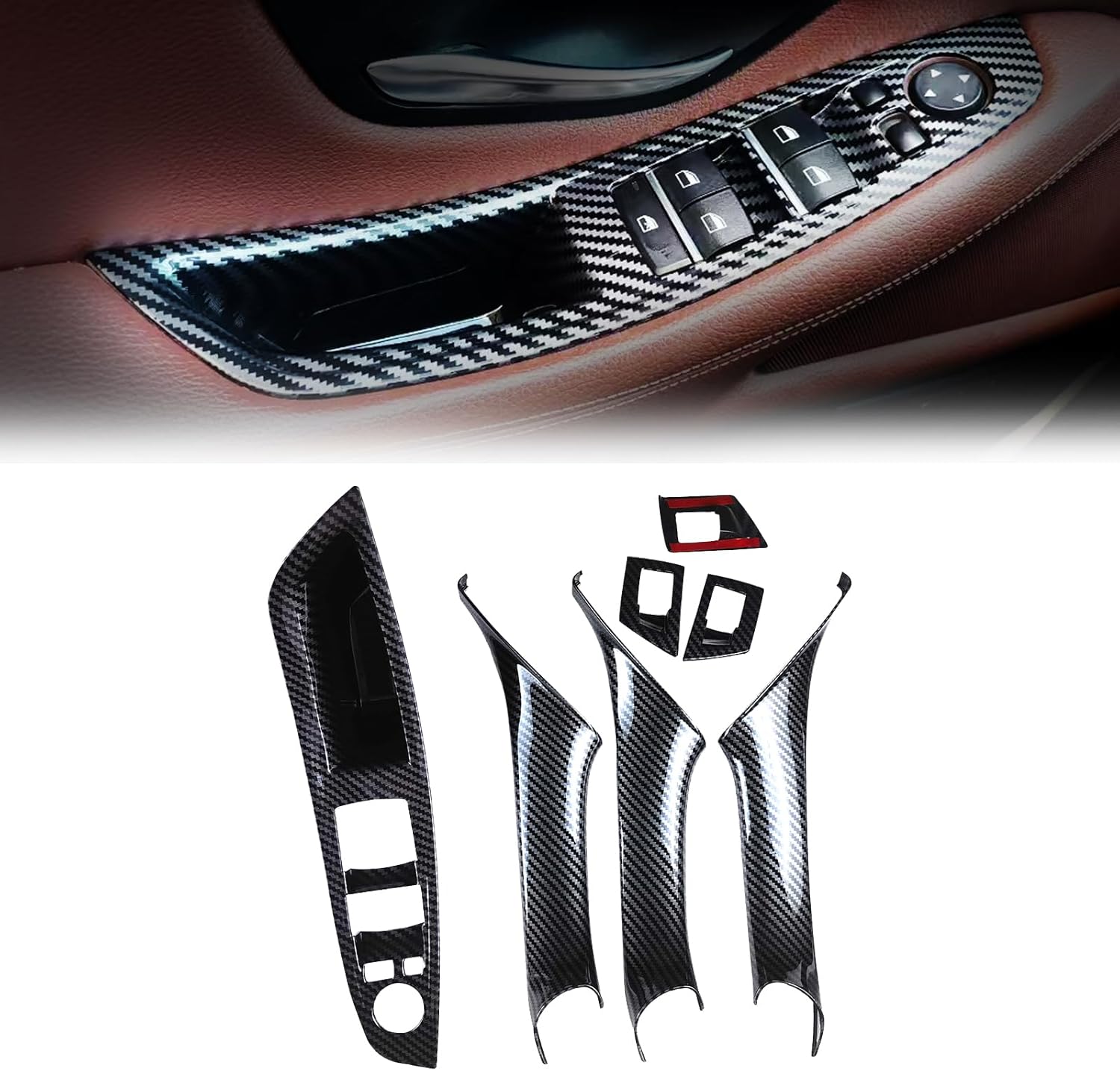 7pcs Compatible with 2010-2016 BMW 5 Series Door Handle Cover f10 f11 Driver and Passenger Window Switch Decorative Panel 528i 530i Inner Door Pull Handle Protective Cover (Black)