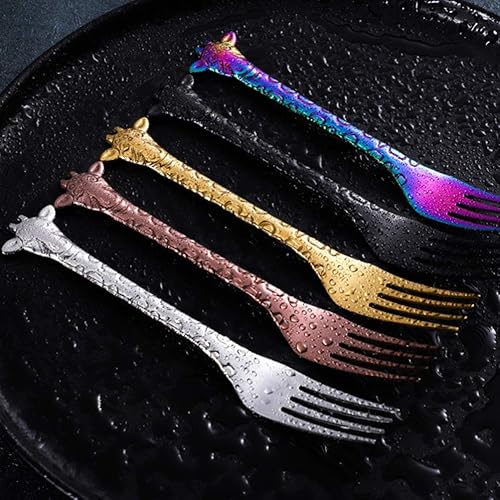 Miniatura 4 de Juego de 2 cucharas y tenedores de postre de acero inoxidable con diseño de dibujos animados para pastel de café y aperitivos, uso en el hogar y en