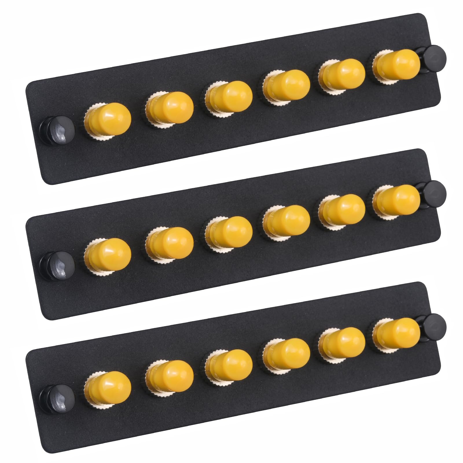 Lot de 3 panneaux de brassage Simplex ST en fibre avec adaptateurs Simplex monomode jaune ST 6 ports fibre