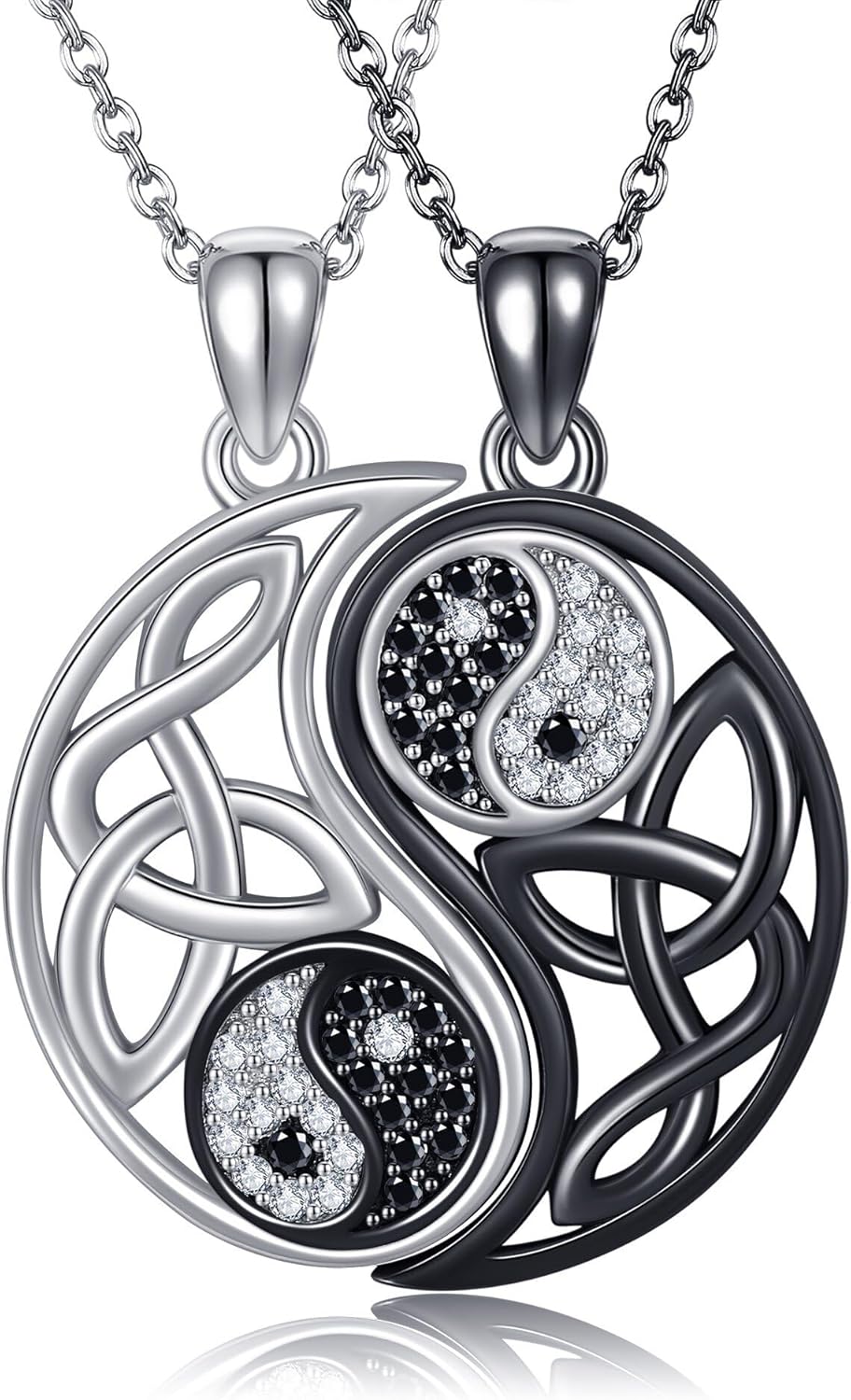 Couple Necklace Set 925 Sterling Silver Yin Yang/Skeleton Pinky Promise/Bat Wings Matching Pendant Necklace Anniversary Couples Jewelry Gift for Women Men Husband Wife Him Her