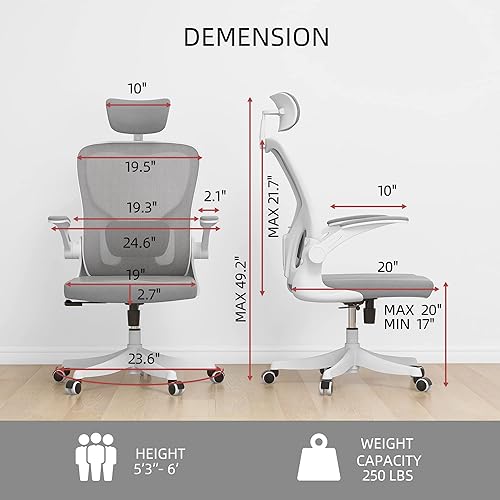 Miniatura 2 de Monhey Silla de oficina  Silla de oficina ergonómica con soporte lumbar y brazos abatibles, sillas de escritorio de oficina en casa, silla giratoria