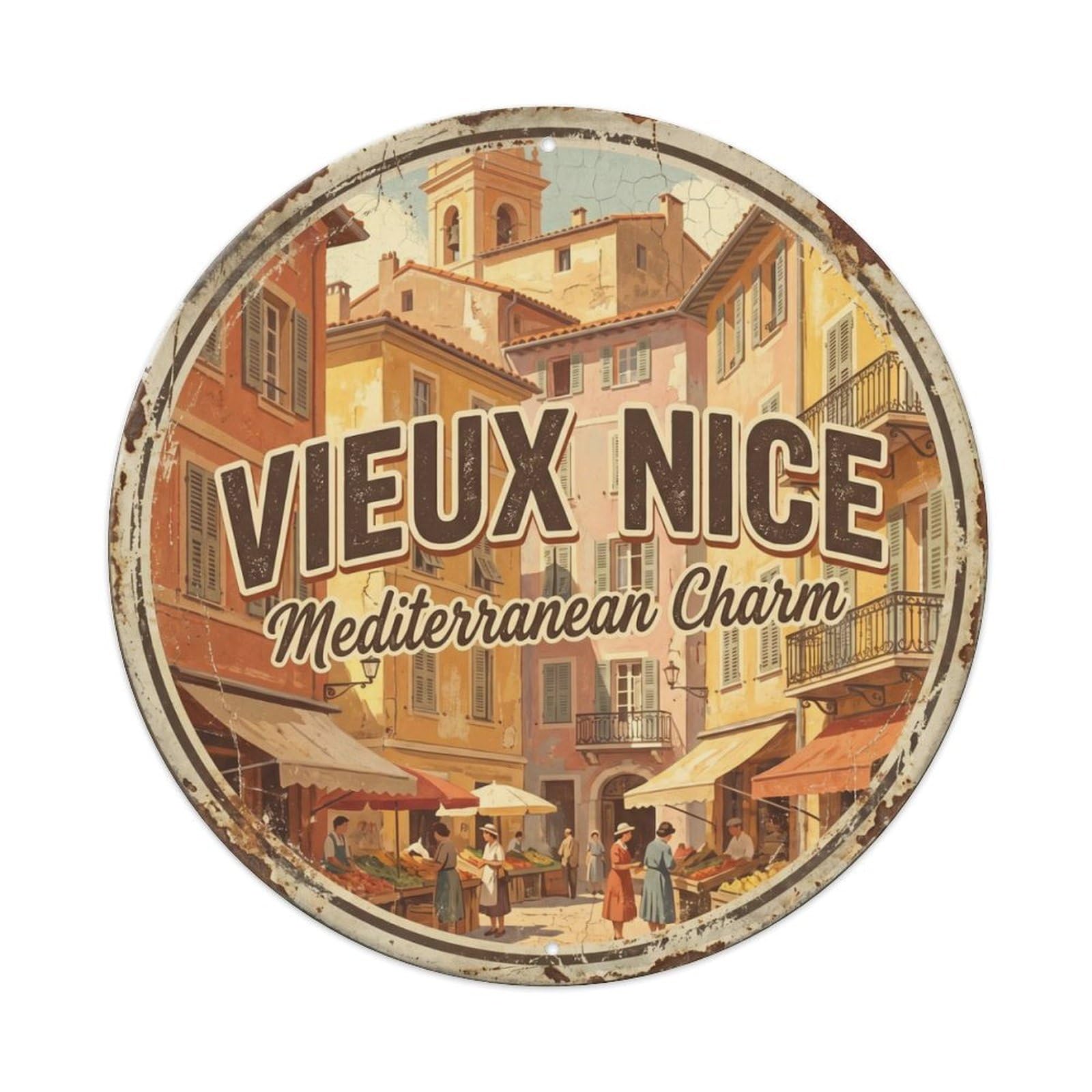 Oldtown Ochre Kitchen Quarter Metal Tin Sign Plaque Wall Decor for Cafe, Club Bar, Office, Home Garden Round Metal Poster 8x8Inch