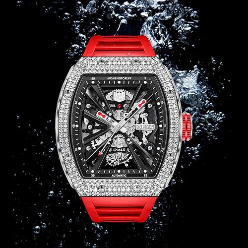 Miniatura 6 de Redhai Reloj mecánico de dragón de cristal de lujo, 164.0 ft, resistente al agua, esfera esquelética, caja de oro rosa, correa de acero inoxidable,