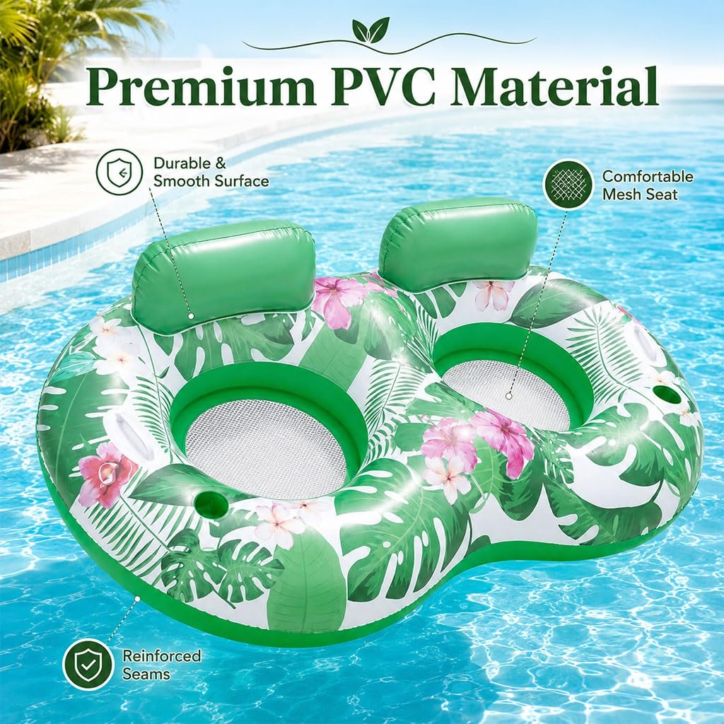 Tumbona Doble Piscina con Asientos De Malla, Flotador Inflable De Verano