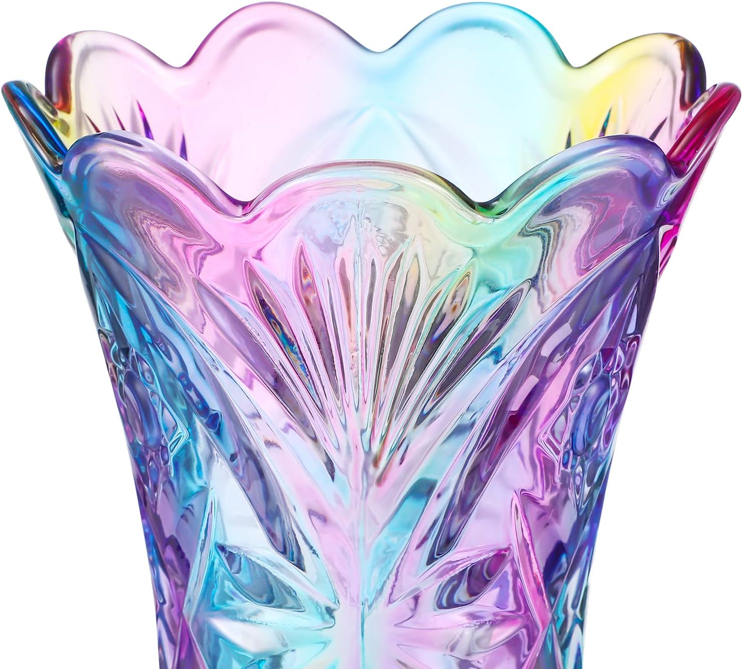 BESPORTBLE Rainbow Glass Vase Colorful Crystal Vase Boho Container Centerpieces Arrangements Jars - Thickened and Heavy - Phoenix Tail Shape, for Home Decor, Wedding (9.3in) - Image 5