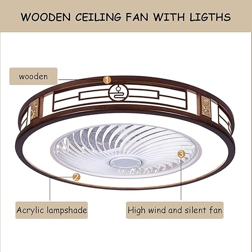 Miniatura 3 de TFCFL Ventiladores de techo mejorados con luces de 22 pulgadas, ventilador de techo de perfil bajo cerrado de madera semiempotrado con control