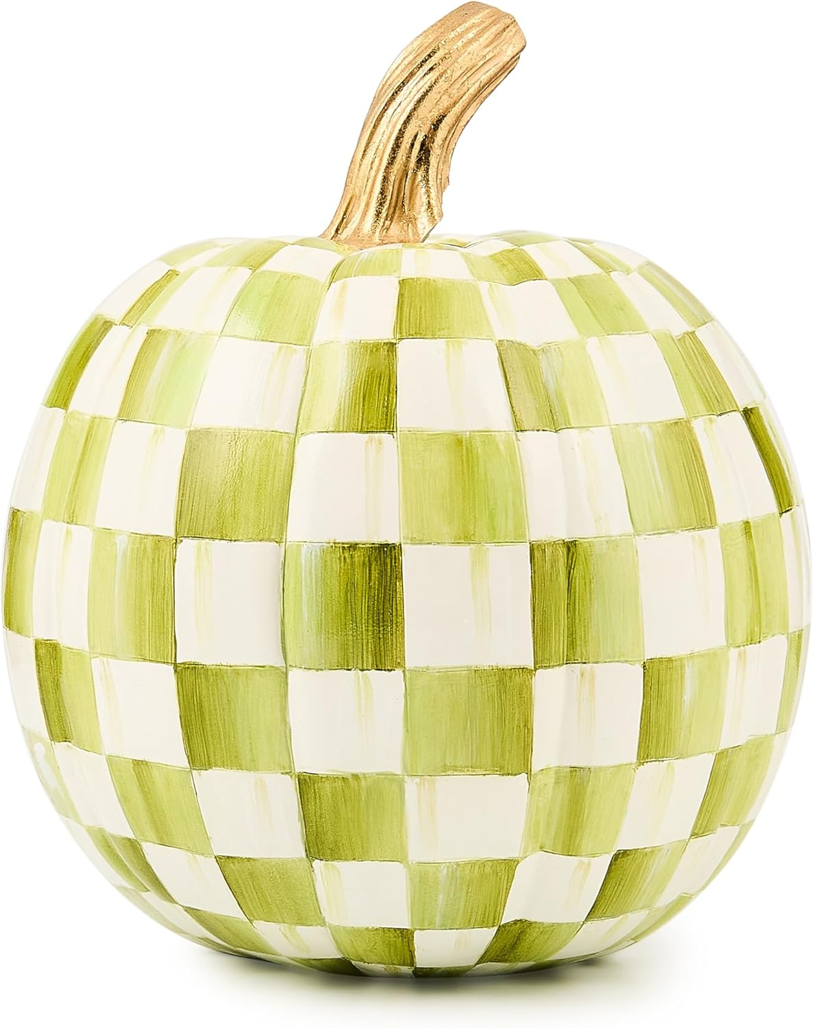 MACKENZIE-CHILDS Small Pumpkin, Resin Halloween Home Decor, Orange-and-White Orange Check
