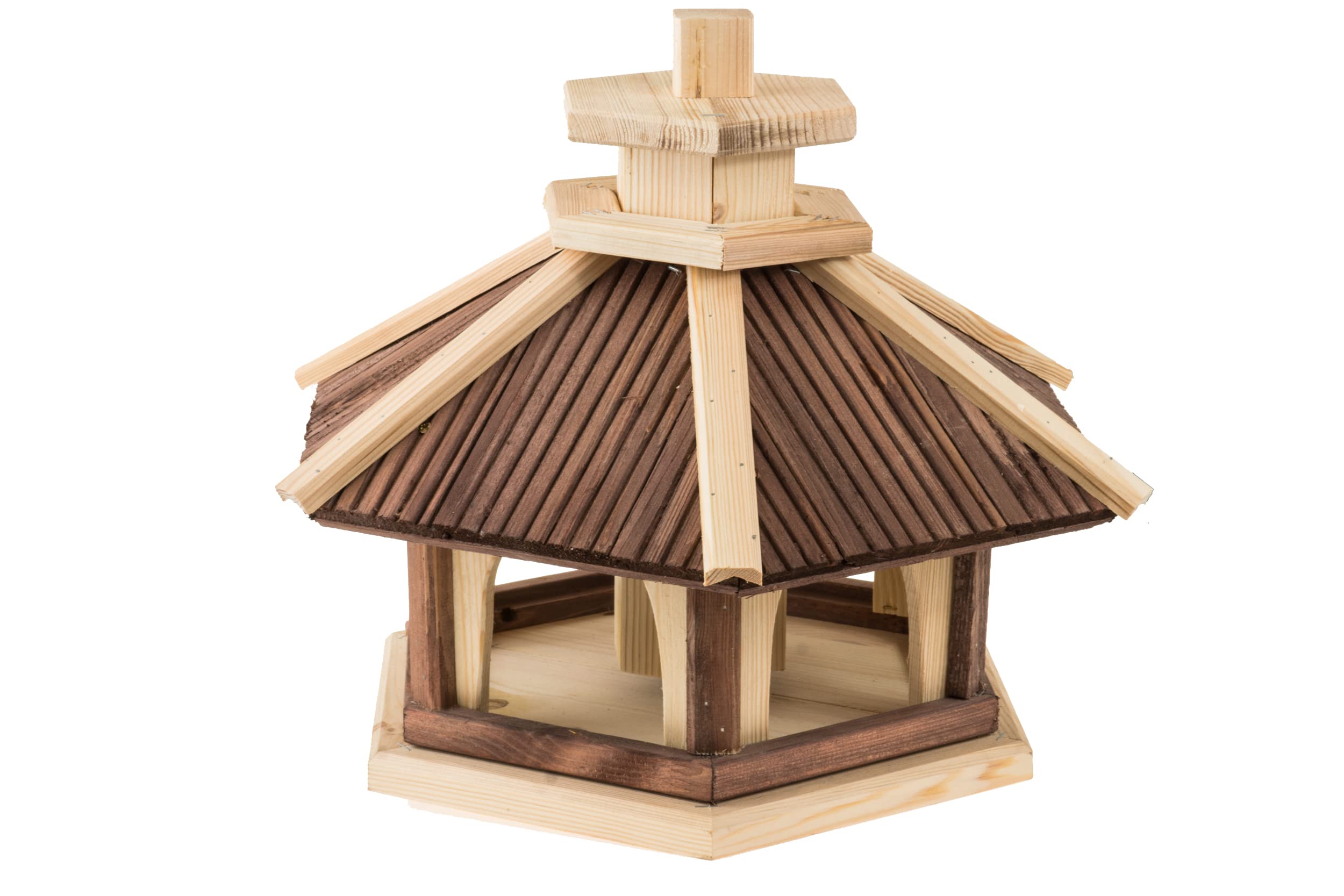 Vogel Futter Haus Futterstelle Sechseck aus Holz Vogelhaus,Vogelfutterhaus zum Stellen für den Garten.Futterstation für Wildvögel