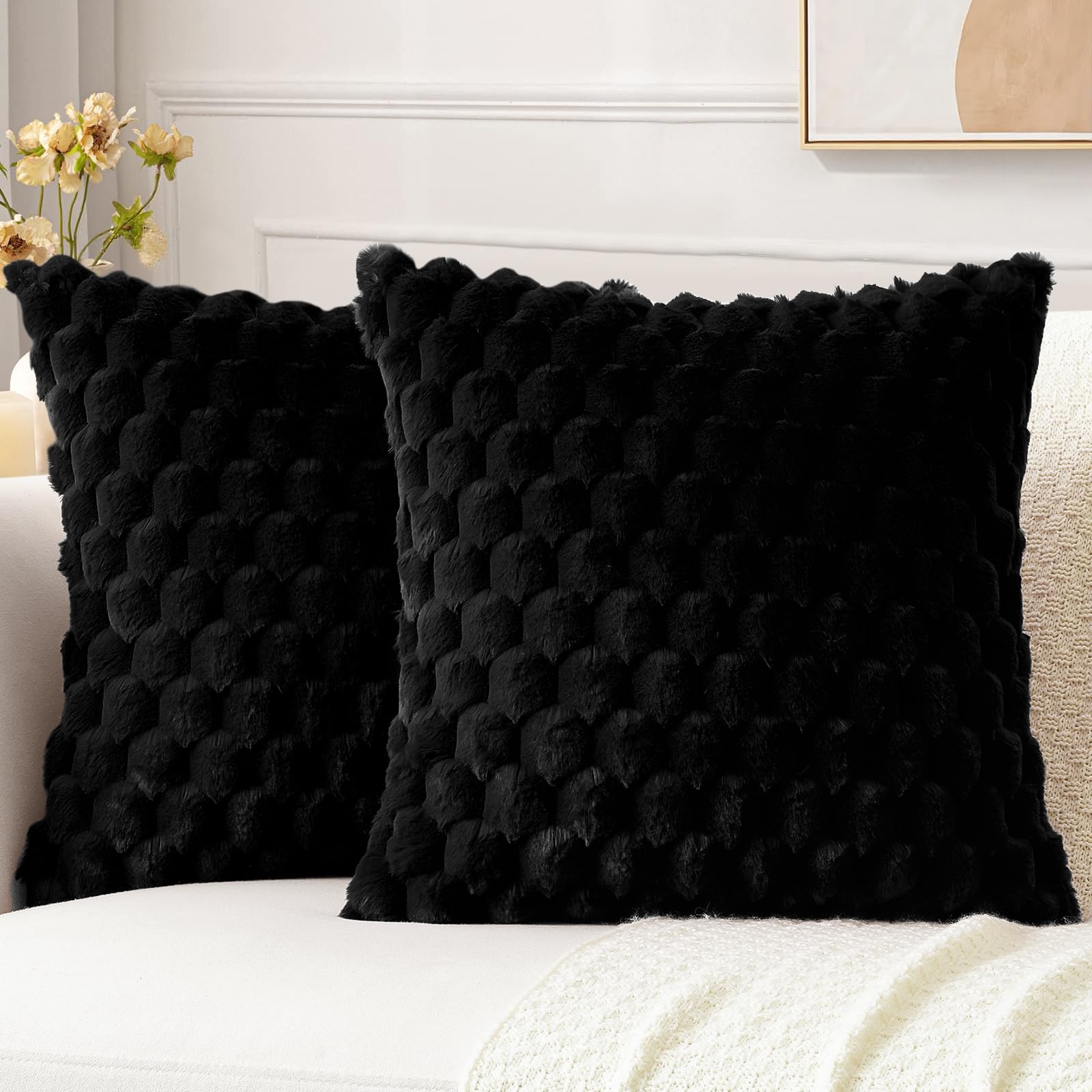 Fundas cojines para sofa y dormitorio Sungeek de piel sintetica negra decorativa 50x50cm