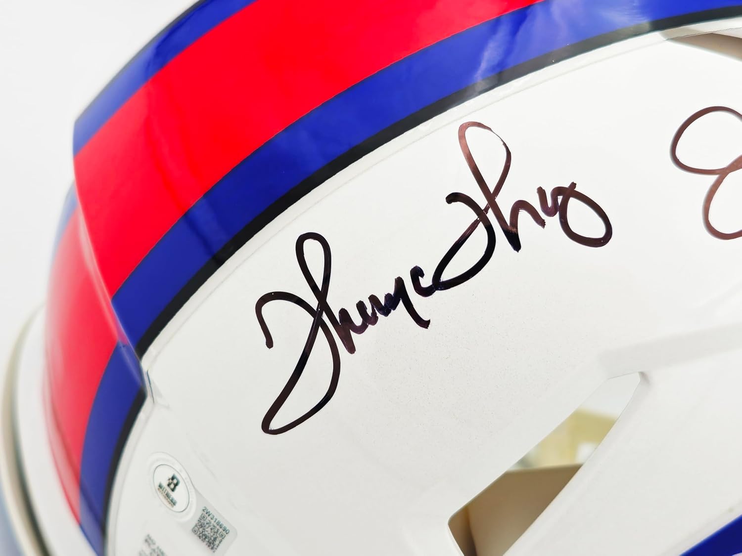 Jim Kelly, Thurman Thomas & Andre Reed Autographed Team Greats White Full Size Speed Authentic Football Helmet Beckett BAS Witness Stock #236170