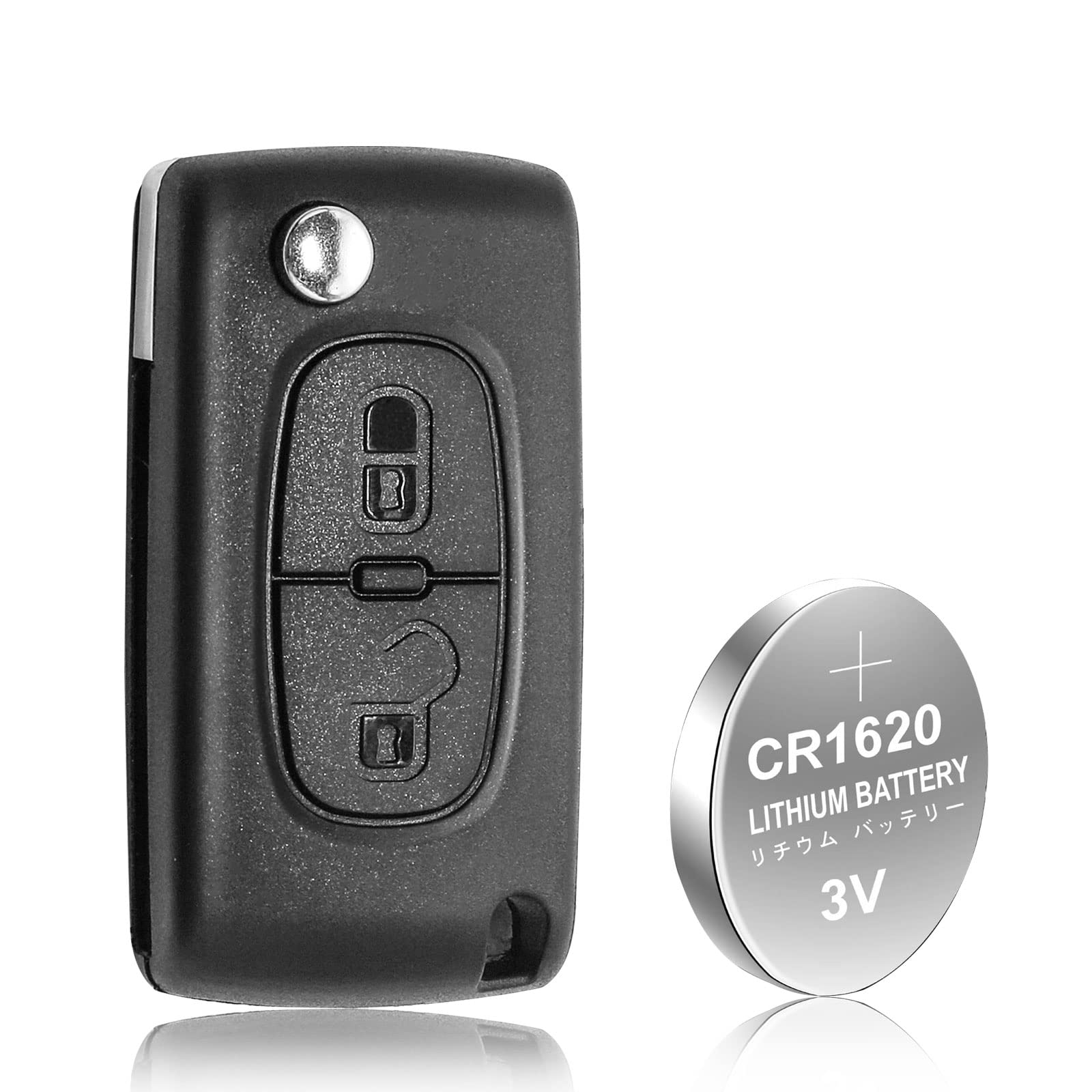 Guscio Chiave Auto Per Peugeot E Citroen - 2 Tasti, Con Lama Non Tagliata E Portachiavi In Pelle - Foto 2