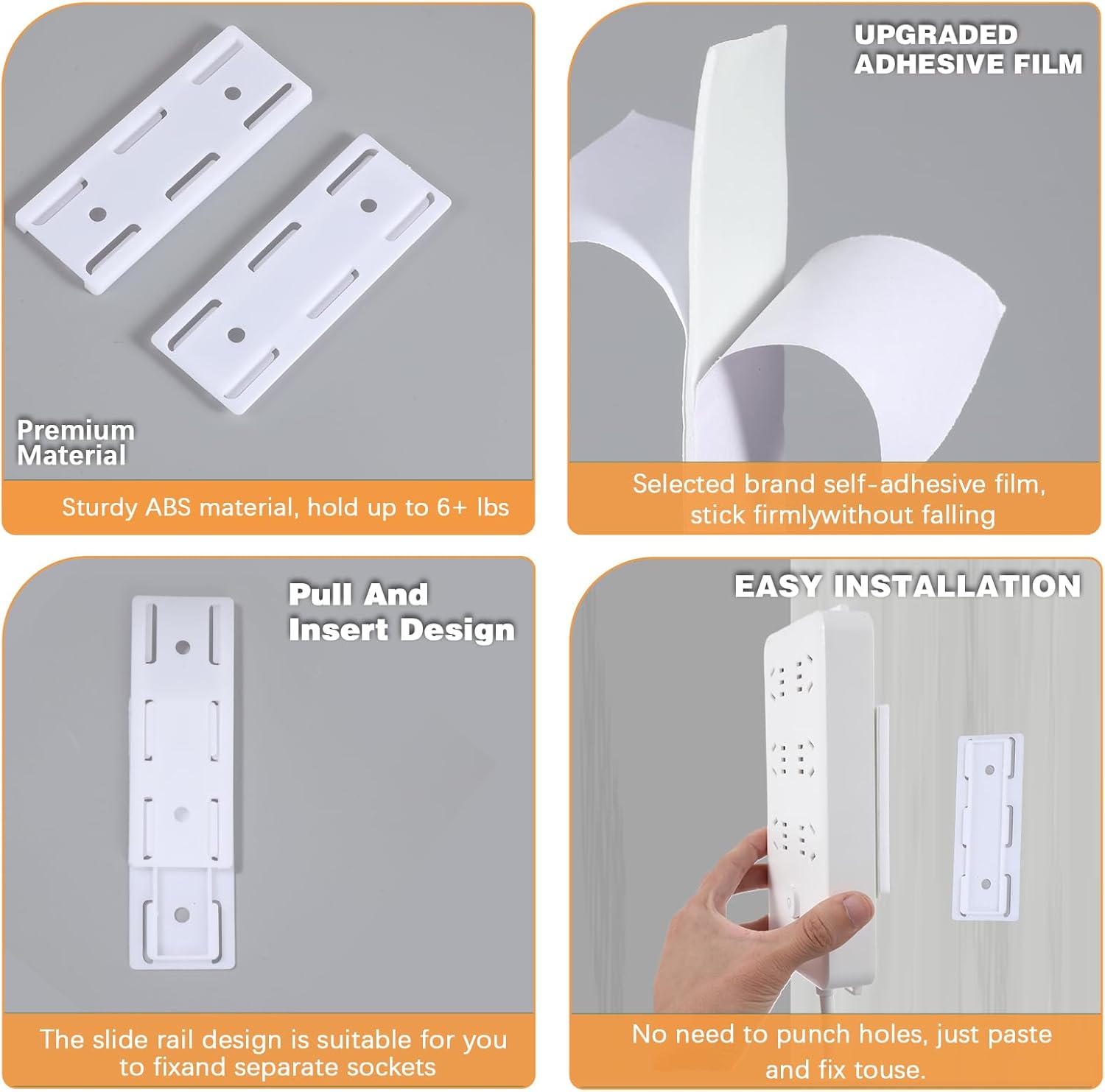 12Pcs Adhesive Punch Free Socket Holder, Desktop Socket Fixer Wall Mounted Power Stirp Holder for Kitchen Home Office Cable Management - Space-Saving and Easy to Install