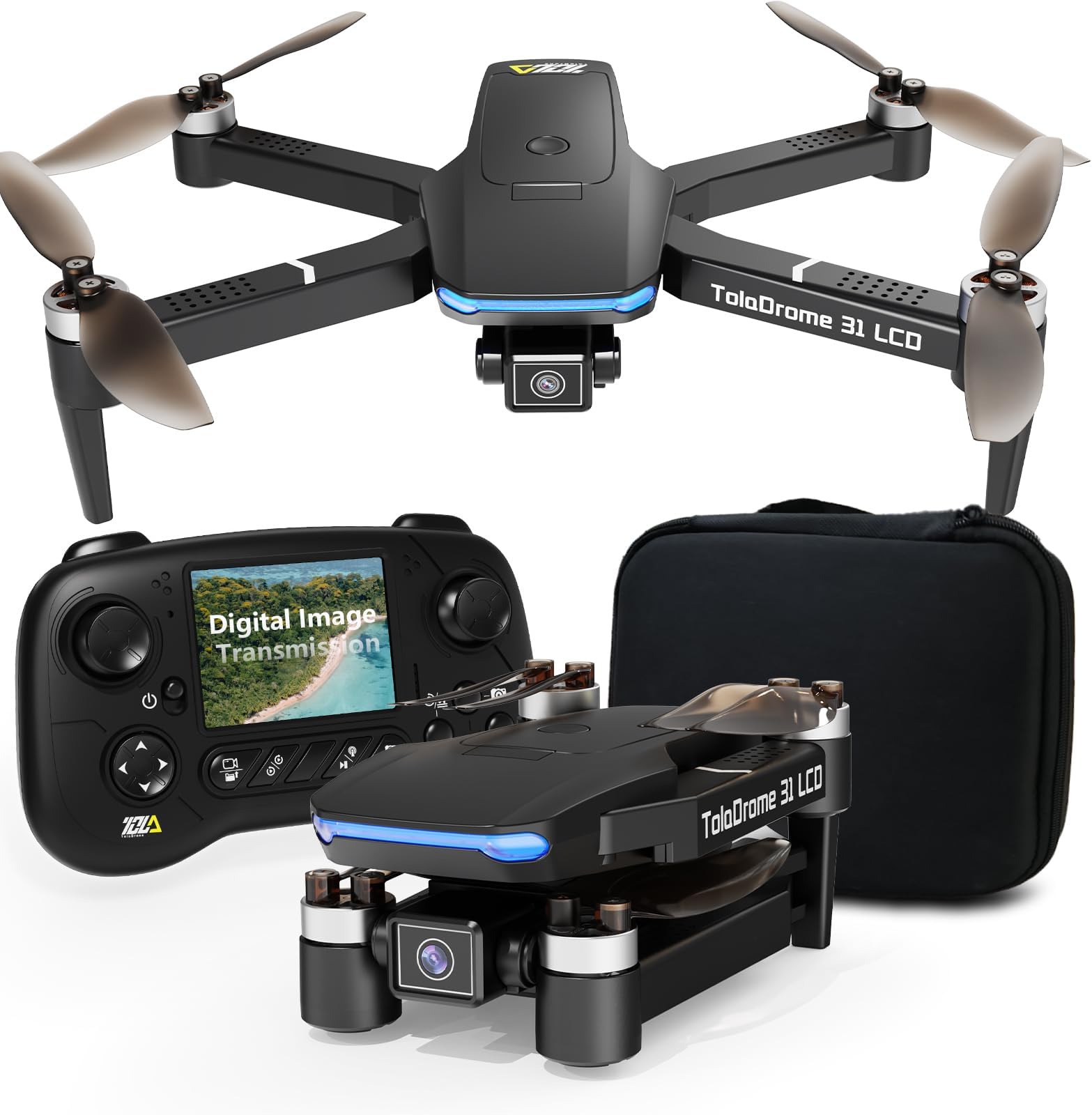 TD31LCD Drone with Camera - Brushless Motor FPV Drone with LCD Screen Remote Control for Adults and Beginners