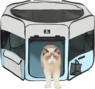 X-ZONE PET Foldable Dog Playpen, Portable Pet Play Pen for Puppy Cat, Blue | Pop‑Up Dog Playpens Indoor & Outdoor, Waterproof Dog Kennel Cage, Removable Top, Travel Camping Playpen, Small Size