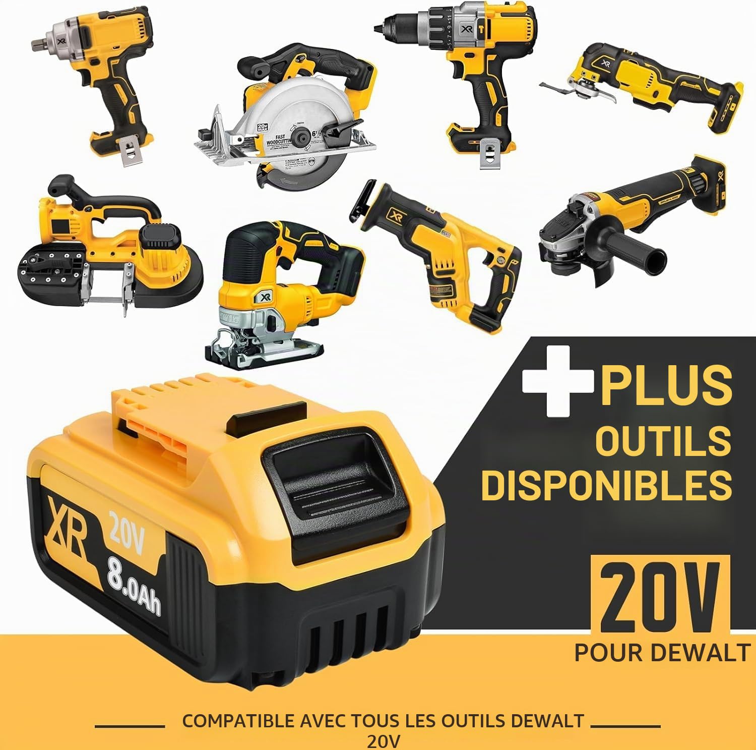 2X 18V 8.0Ah Li-ION dewalt Haute capacité en Remplacement de la Batterie pour Dewalt 18V DCB200 DCB184 DCB182 DCB101 DCB107 DCB112 DCB105 DCB115 DCB203