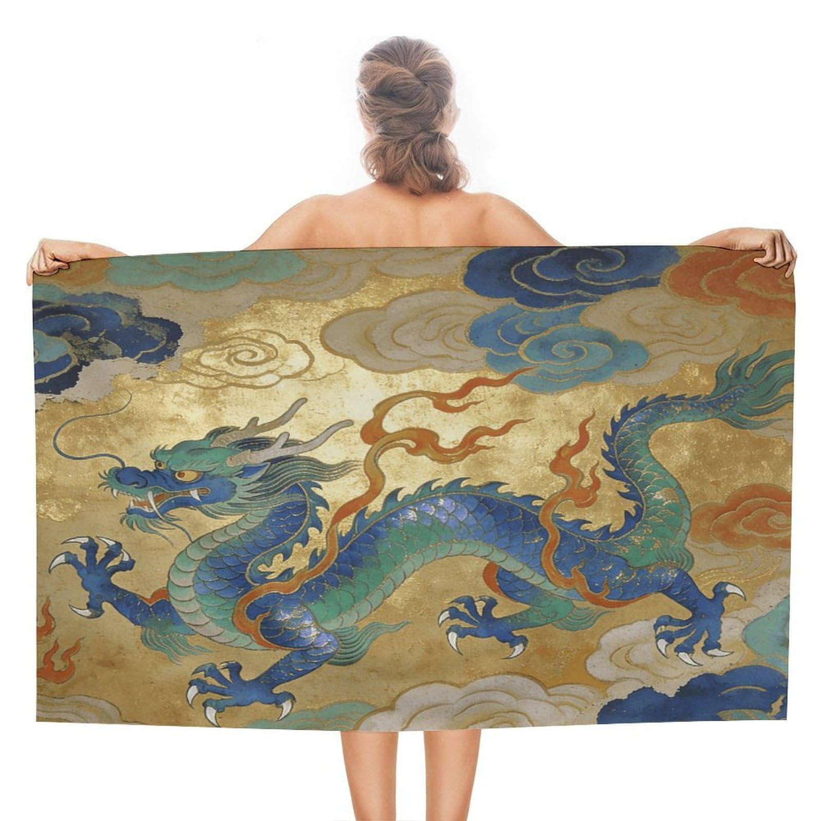 VstaDank Soaring Dragon in Auspicious Clouds Bath Towel Stylish Double-Faced Pile Travel Towel Soft Absorbent Beach Towel for Pool Swim Sports Camping Adults Gift 51X31 Inch
