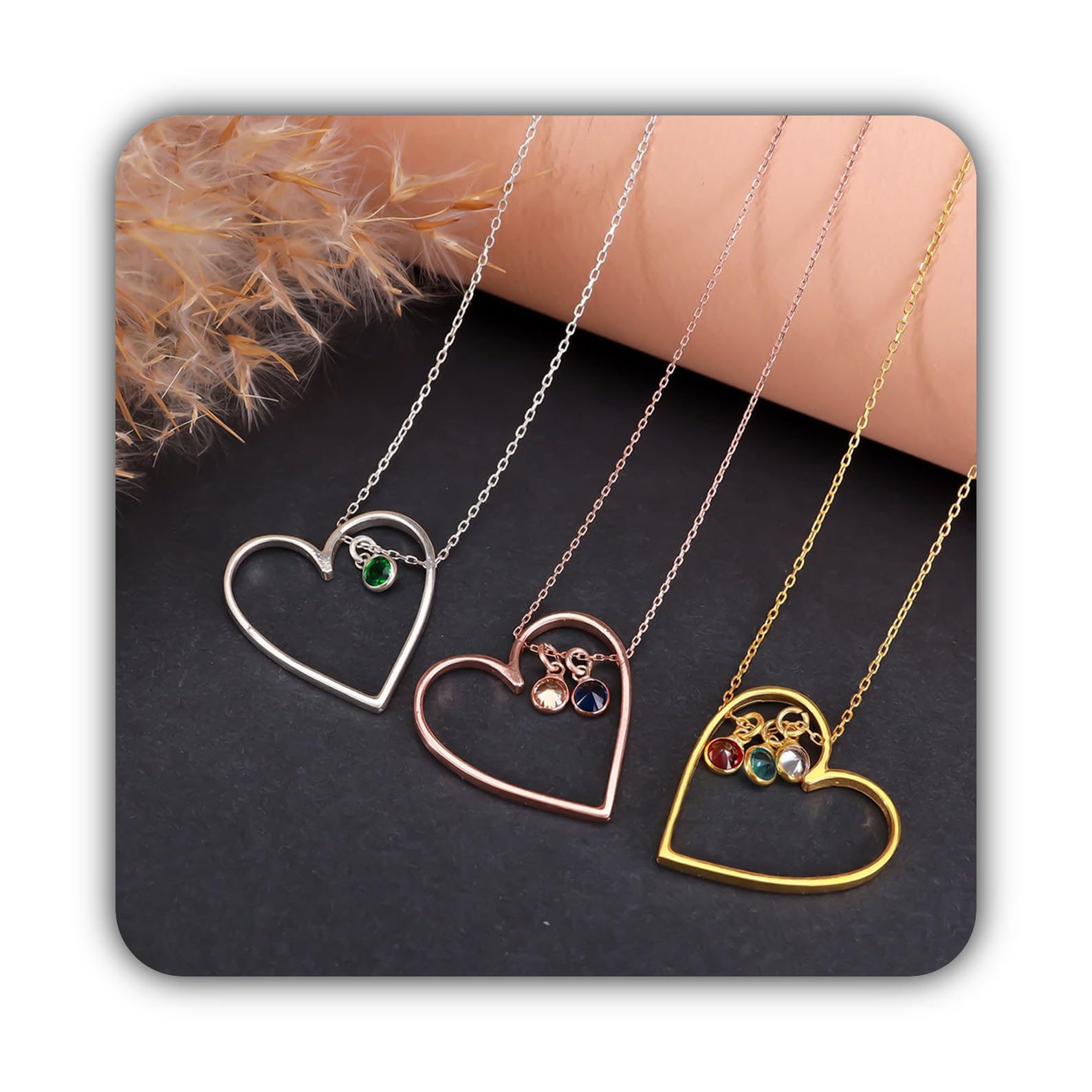 Su misura cuore collana con pietra portafortuna, personalizzato argento novembre